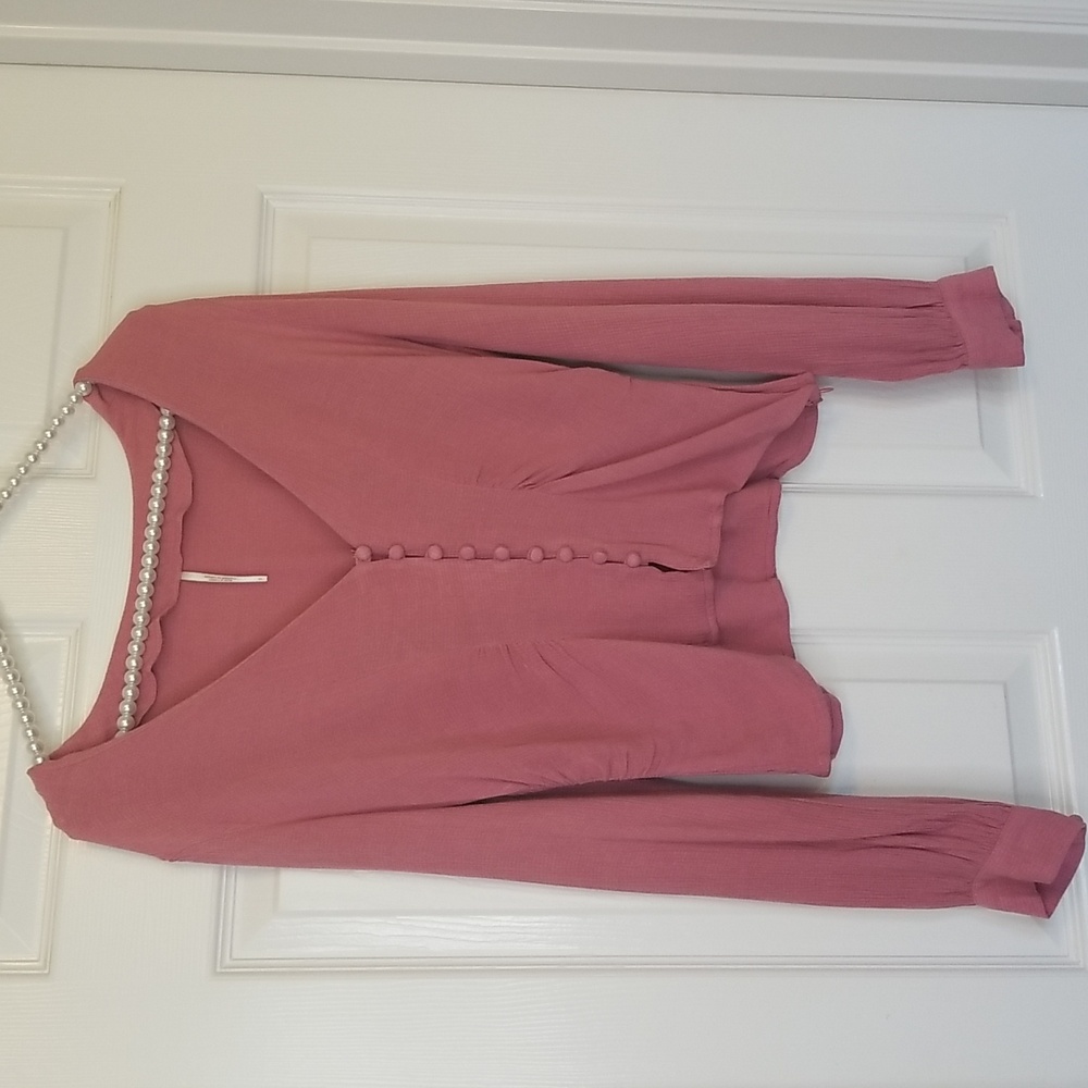 Free People Maise Mauve Rose Color Longsleeve Top Blouse V Neck Button Up Shirt - Picture 2 of 14